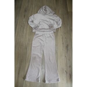 Btween Girls Size 8 Ribbed Velour Hoodie and Flare Pants Lounge Set Mauve 2pc